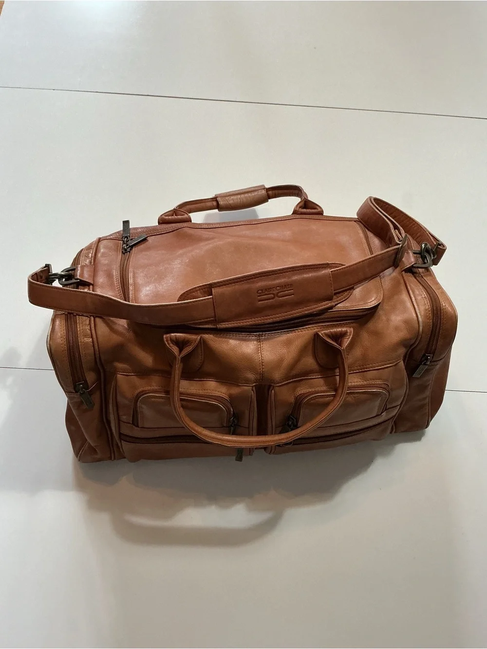 Claire Chase Columbia Leather Tan Brown Travel Duffel Weekender Luggage Bag